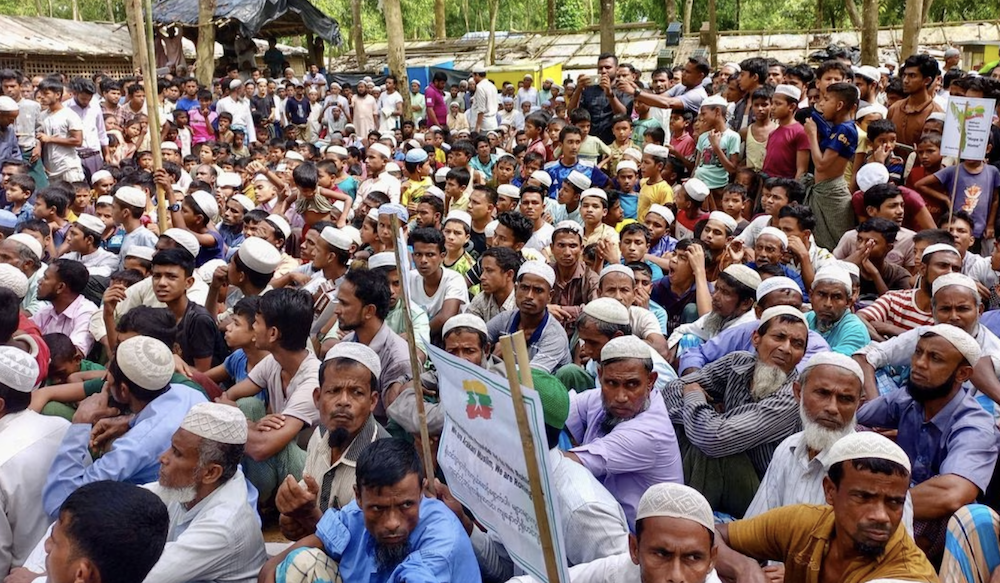 Rohingya refugees gather at the Kutupalong Refugee Camp to mark the fifth anniversary of their fleeing from neighbouring Myanmar. (Reuters/File Photo)
