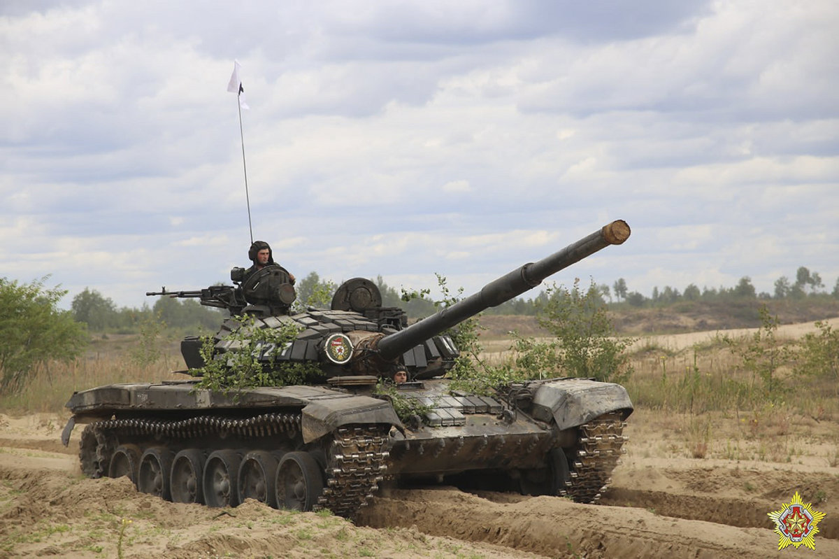 In this photo released by Belarus' Defense Ministry on July 20, 2023, a Belarusian tank rolls during the weeklong maneuvers with Russia's Wagner mercenary fighters that will be conducted at a firing range near the border city of Brest, Belarus. (AP)
