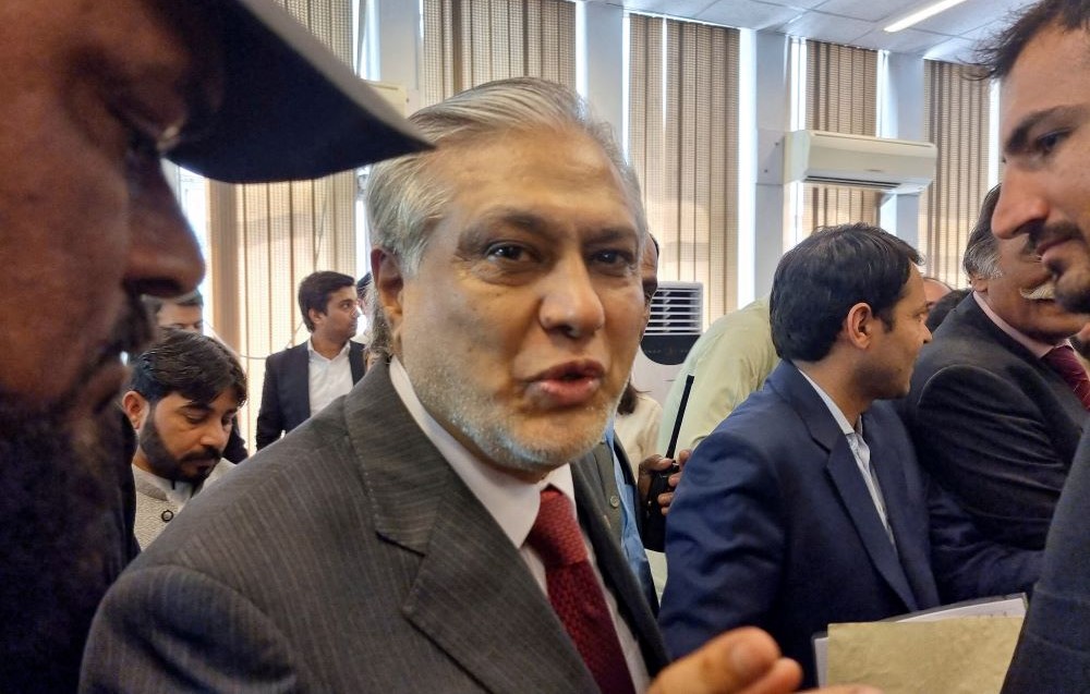 Pakistan’s Finance Minister Ishaq Dar after a post-budget press briefing in Islamabad on June 10, 2023. (Reuters)