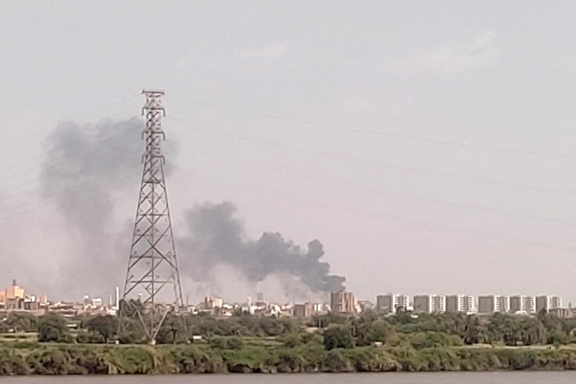 A picture taken from Omdurman shows smoke billowing north of Khartoum on July 22, 2023. (AFP)
