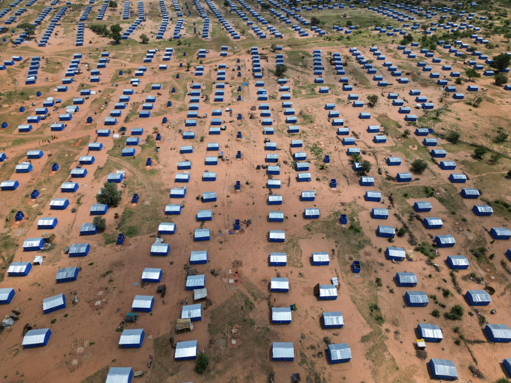 An aerial view of refugee camp of Sudanese people, who fled the conflict in Geneina in Sudan's Darfur region, in Ourang on the outskirts of Adre, Chad. (File/Reuters)