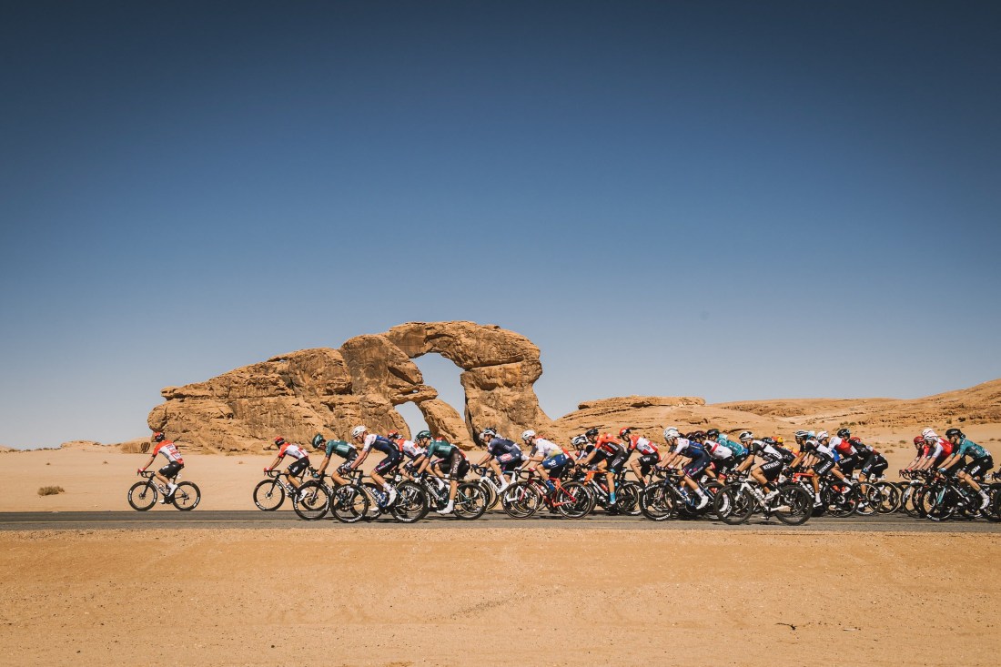 Team Jayco AlUla riding in Al Ula. (SUPPLIED)