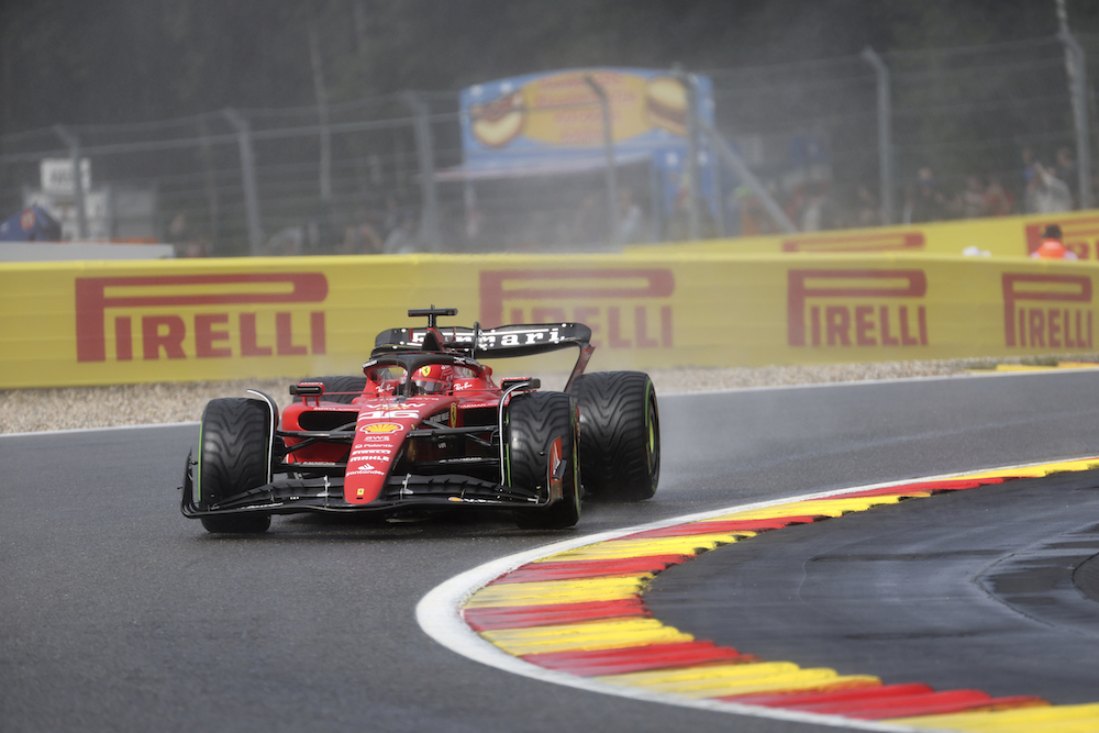 Ferrari driver Charles Leclerc of Monaco steers his car during the qualification session ahead of the Formula One Grand Prix at the Spa-Francorchamps racetrack in Spa, Belgium. (AP)