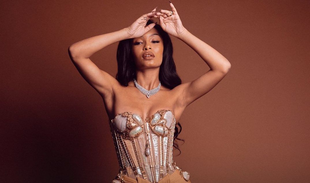 The collaboration comes after Shahidi was spotted wearing an exquisite custom-made, bronzed look by Jean Paul Gaultier at the 2023 Met Gala in May. (WWD)