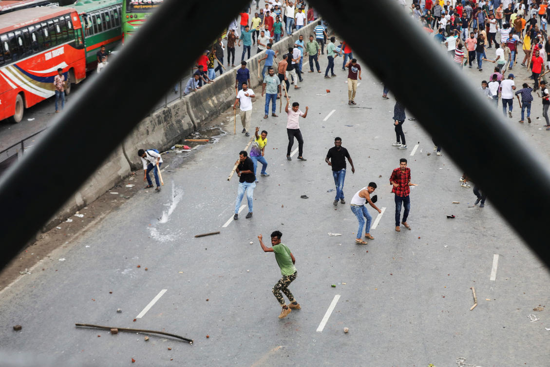 At least four protest sites around the Bangladeshi capital Dhaka saw clashes between police and protesters. (Reuters)