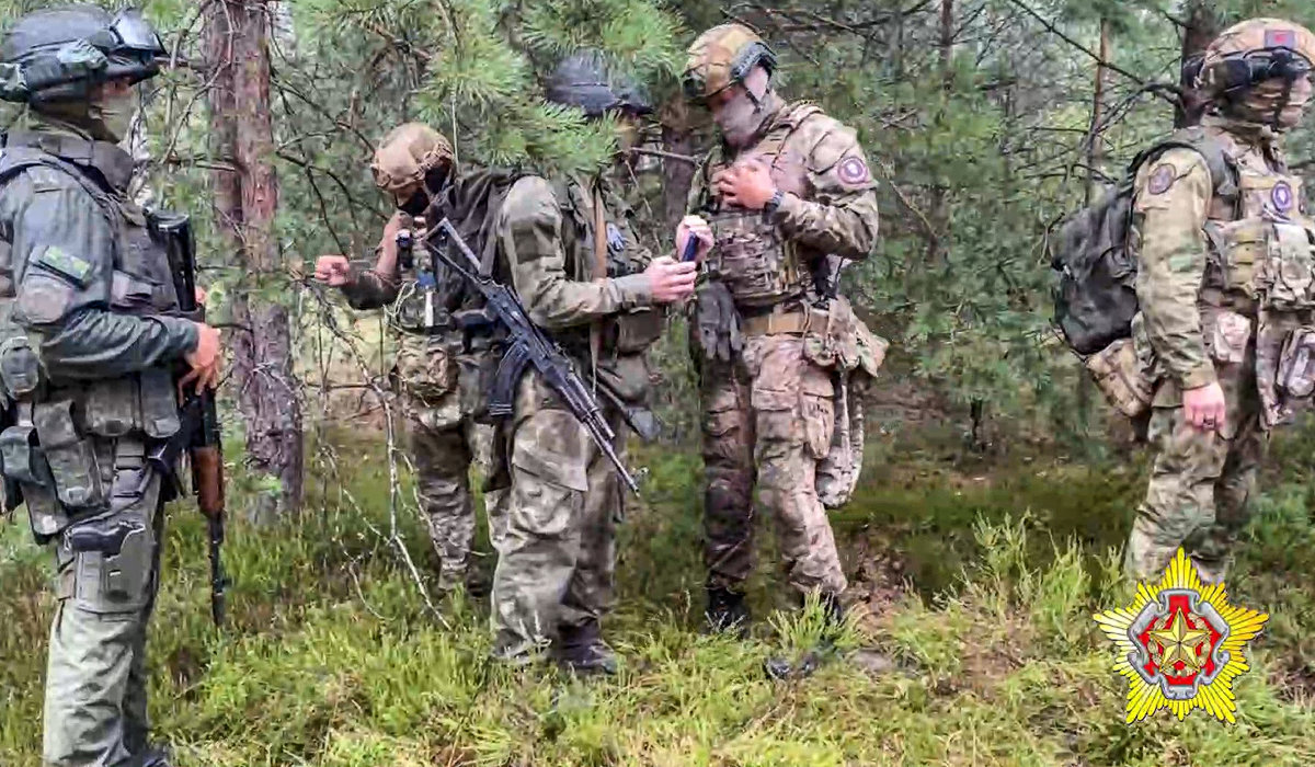 In this grab taken from video released by Belarus' Defense Ministry on Thursday, July 20, 2023, Belarusian soldiers of the Special Operations Forces (SOF) and mercenary fighters from Wagner private military company attend the weeklong maneuvers conducted at a firing range near the border city of Brest, Belarus. (AP)