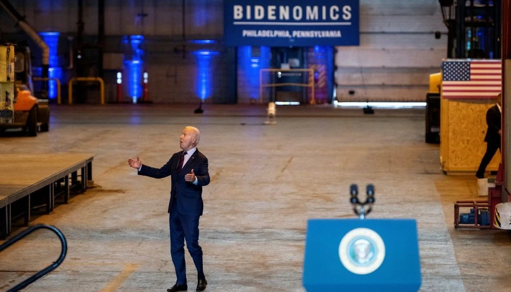 Joe Biden arrives to speak at a shipyard in Philadelphia, Thursday, July 20, 2023. (AP Photo)