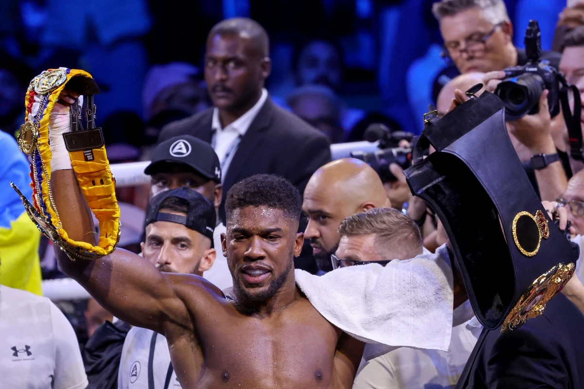 Firle photo of Anthony Joshua from the heavyweight boxing rematch for the WBA, WBO, IBO and IBF titles at the King Abdullah Sports City Arena in the Saudi Red Sea city of Jeddah in 2022. (AFP)