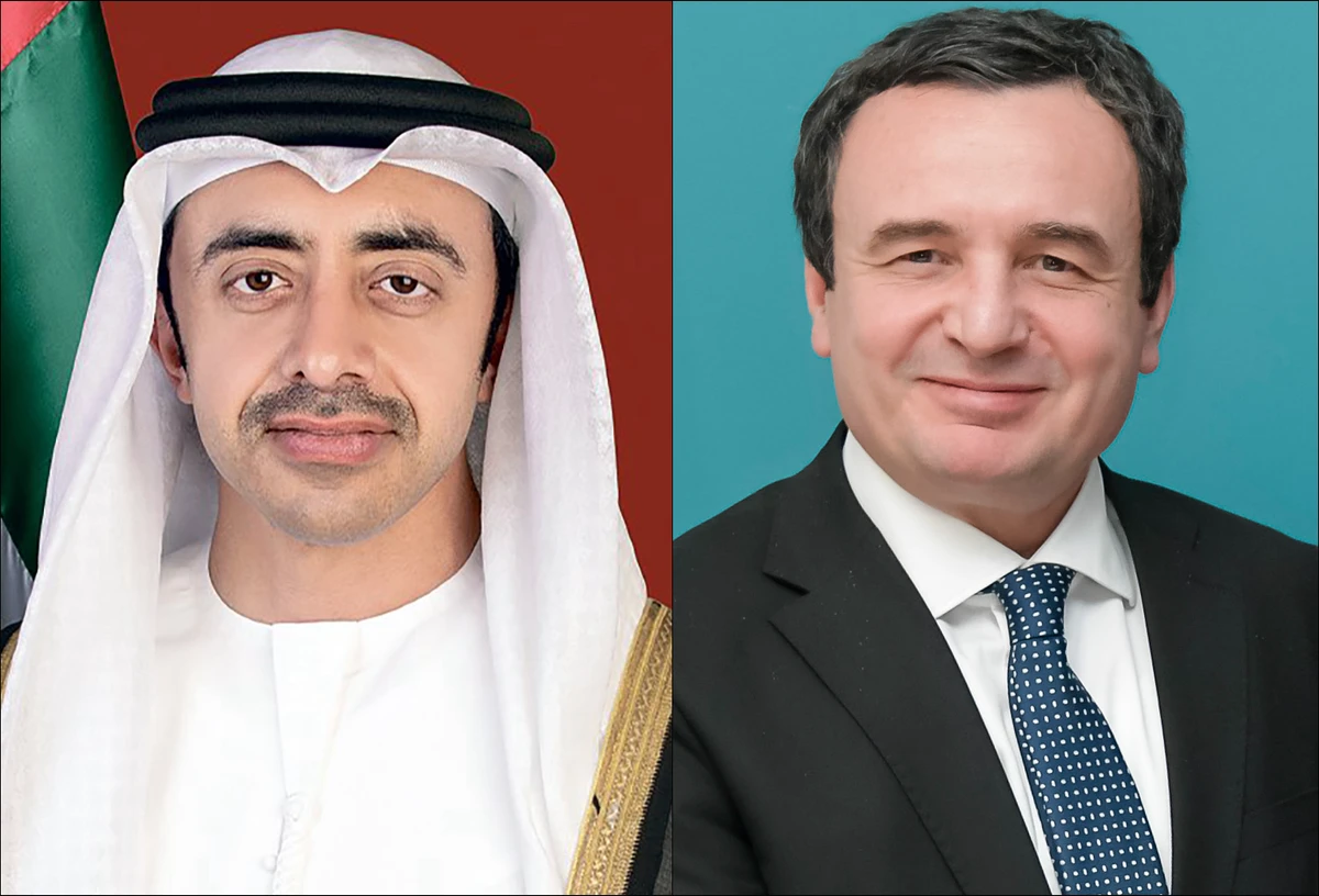 UAE Minister of Foreign Affairs Sheikh Abdullah bin Zayed and Prime Minister of Kosovo Albin Kurti discussed bilateral relations. (WAM/Wikipedia)