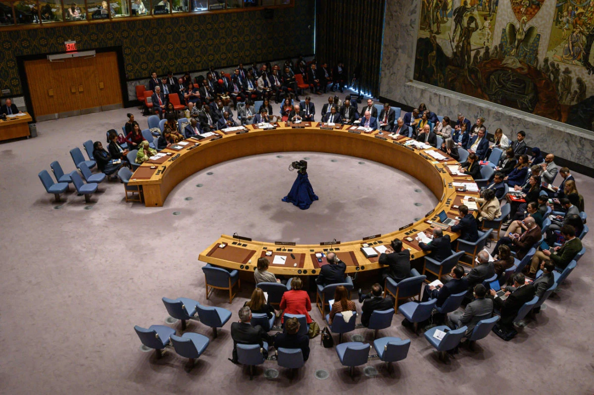 A general view shows a United Nations security council meeting on the protection of civilians in armed conflict, at the UN headquarters in New York on May 23, 2023. (AFP)