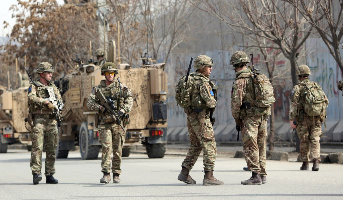 British soldiers with NATO-led Resolute Support Mission forces arrive near the site of an attack in Kabul, Afghanistan, Friday, March 6, 2020. (AP)