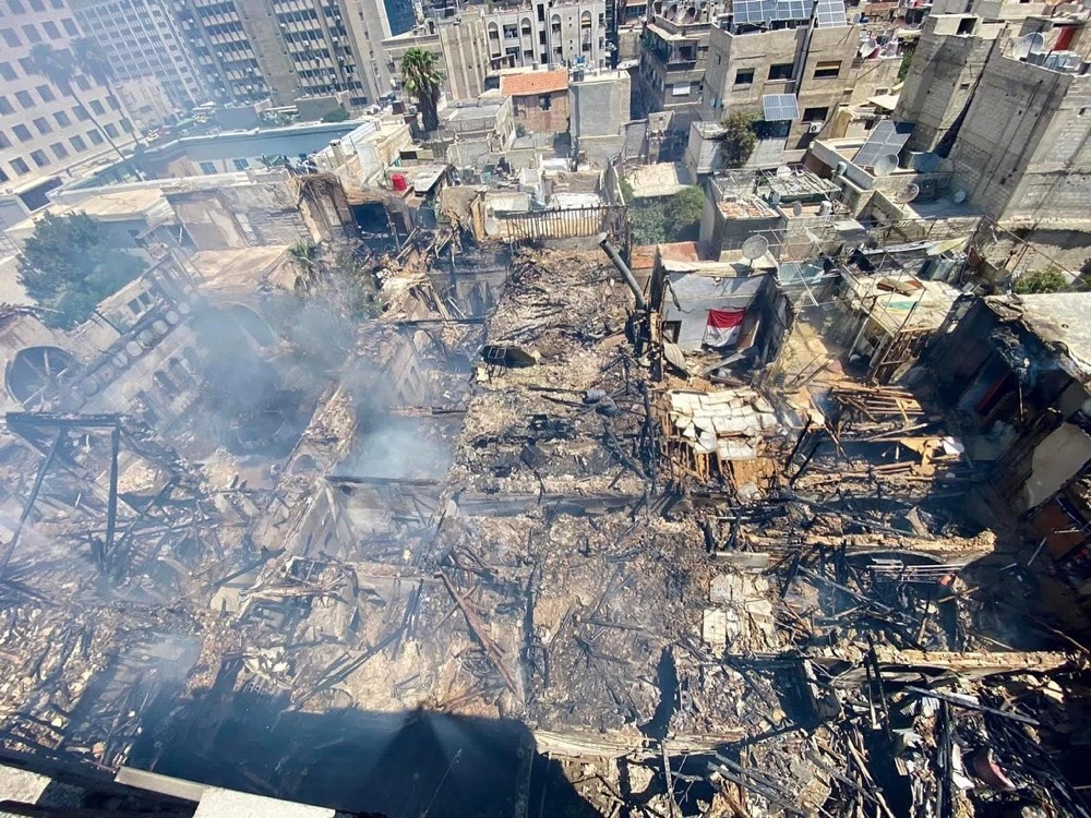 Al-Azm Palace and several neighboring homes, stores, and workshops along Al-Thawra Street were damaged. (Supplied)