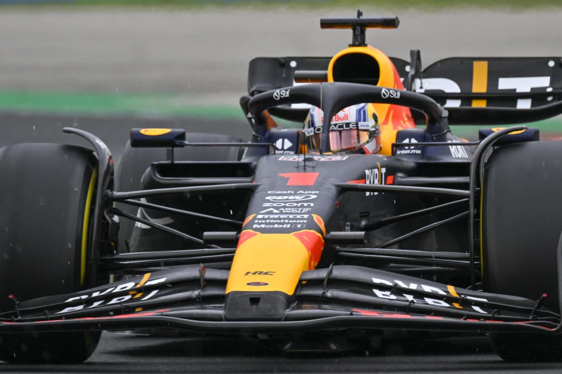 Dutch F1 driver Max Verstappen of Red Bull Racing steers his car during the first practice session ahead of Sunday's F1 Hungarian Grand Prix auto race, at the Hungaroring racetrack in Mogyorod, near Budapest on Jul. 21, 2023. (AP)