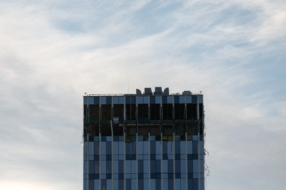 A view shows a damaged building following a reported drone attack in Moscow, Russia, on July 24, 2023. (REUTERS/Maxim Shemetov)
