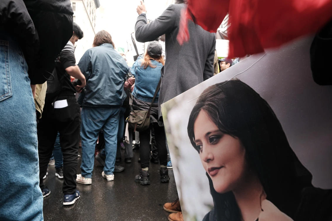 Protesters gather in Manhattan to show their opposition to the Iranian regime following the death of Mahsa Amini. (AFP)