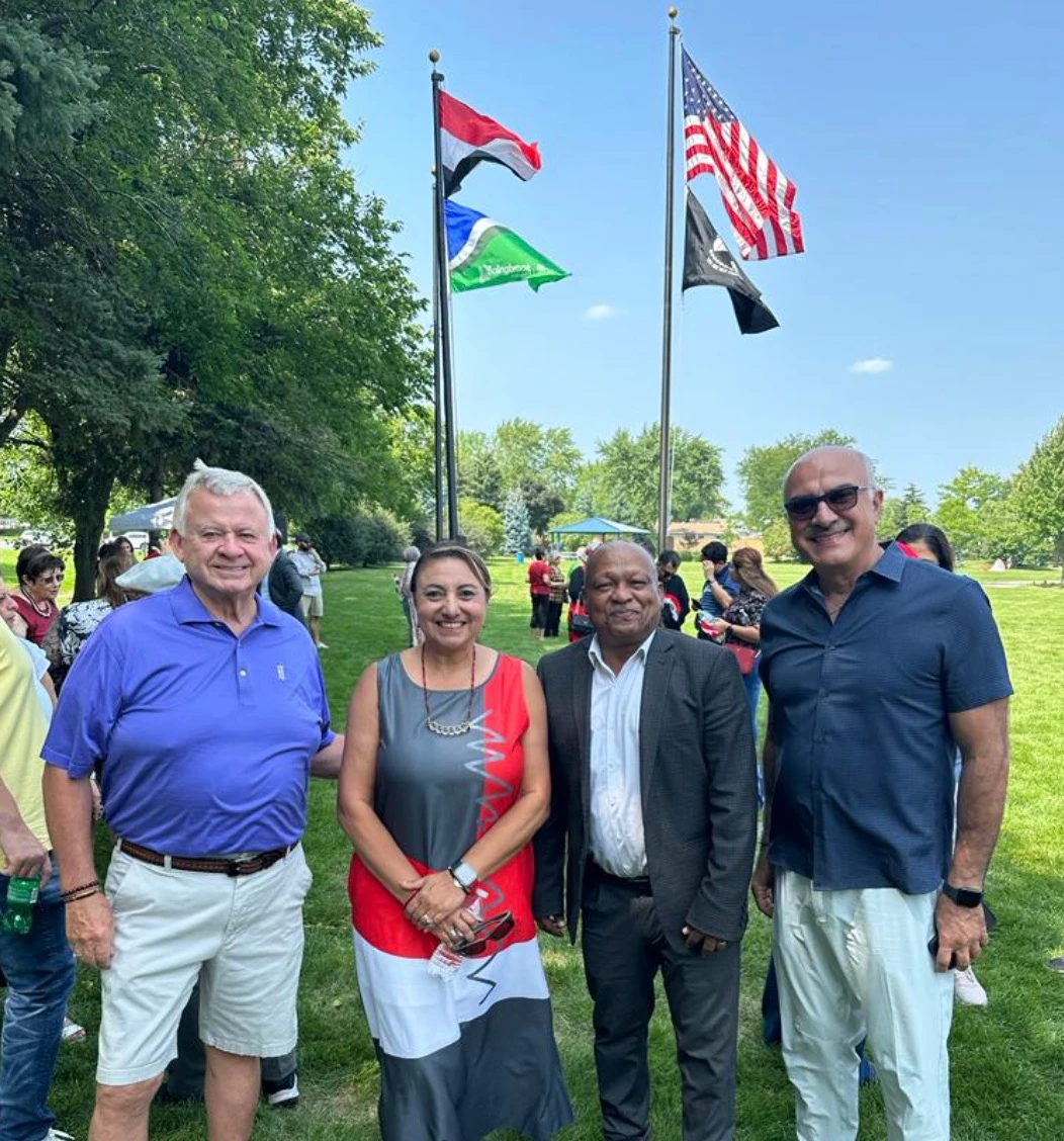 Former Bolingbrook Mayor Roger Claar, Mayor Mary Alexander-Basta, IDOT Omer Osman, and Teera ENgineering official George Ghareeb. Photo courtesy of Mayor Mayor Alexander-Basta. (Supplied)