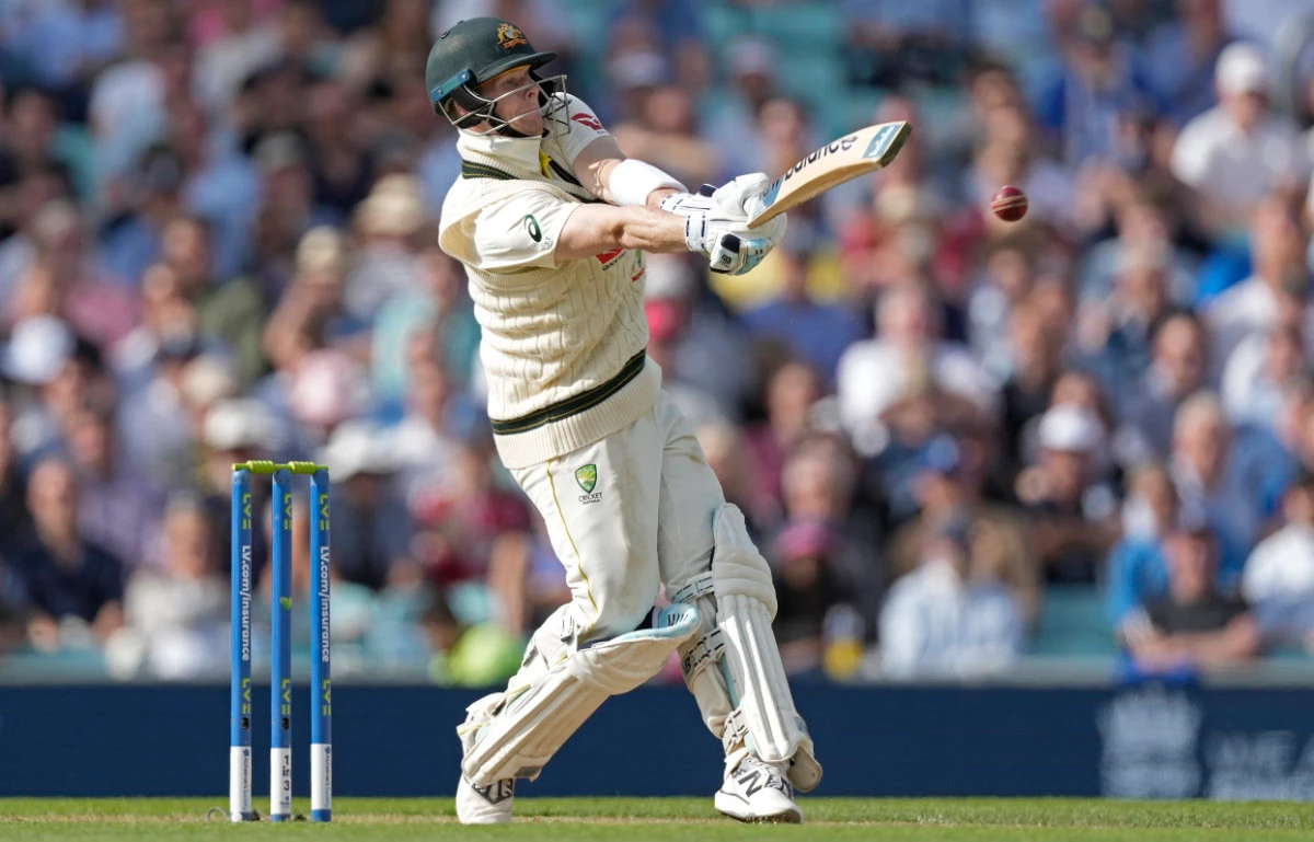 Australia's Steven Smith plays a shot during the second day of the fifth Ashes Test match between England and Australia at The Oval cricket ground in London Friday. (AP)