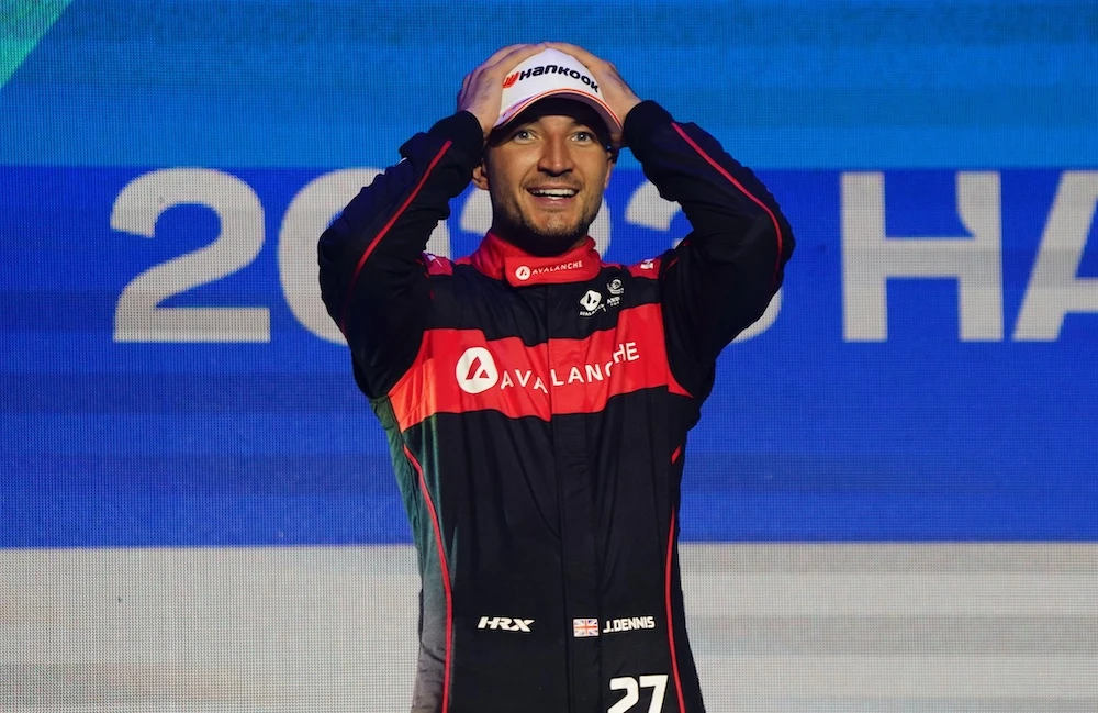Jake Dennis of Avalanche Andretti Formula E celebrates his championship win in London. (Formula E)
