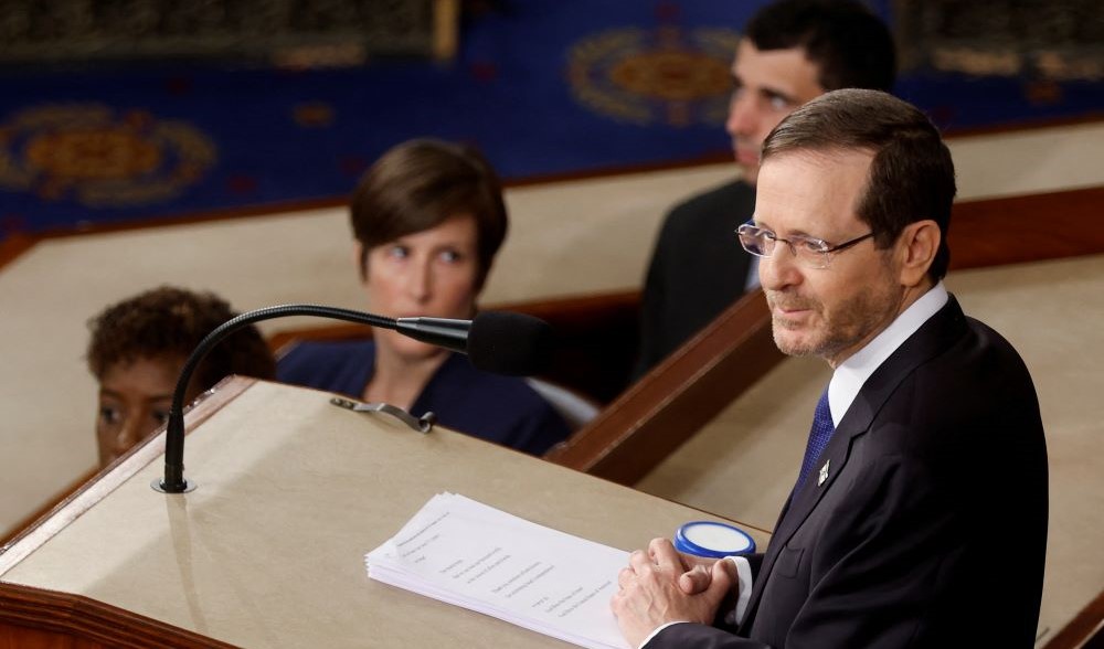 Israeli President Isaac Herzog addresses a joint meeting of Congress, Washington, US, July 19, 2023. (Reuters)