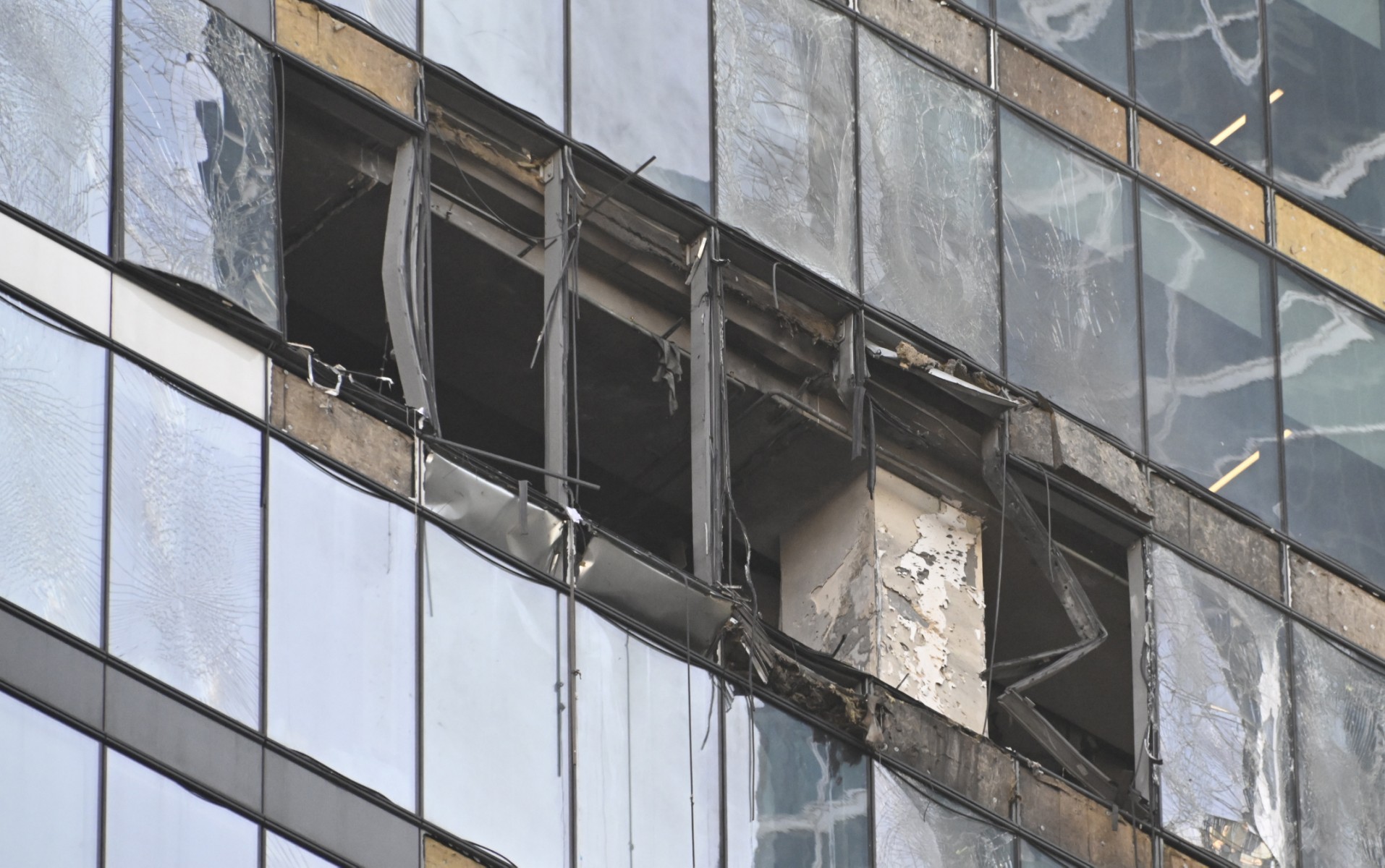 A view of a damaged office block of the Moscow International Business Center (Moskva City) following a reported drone attack in Moscow (AFP)