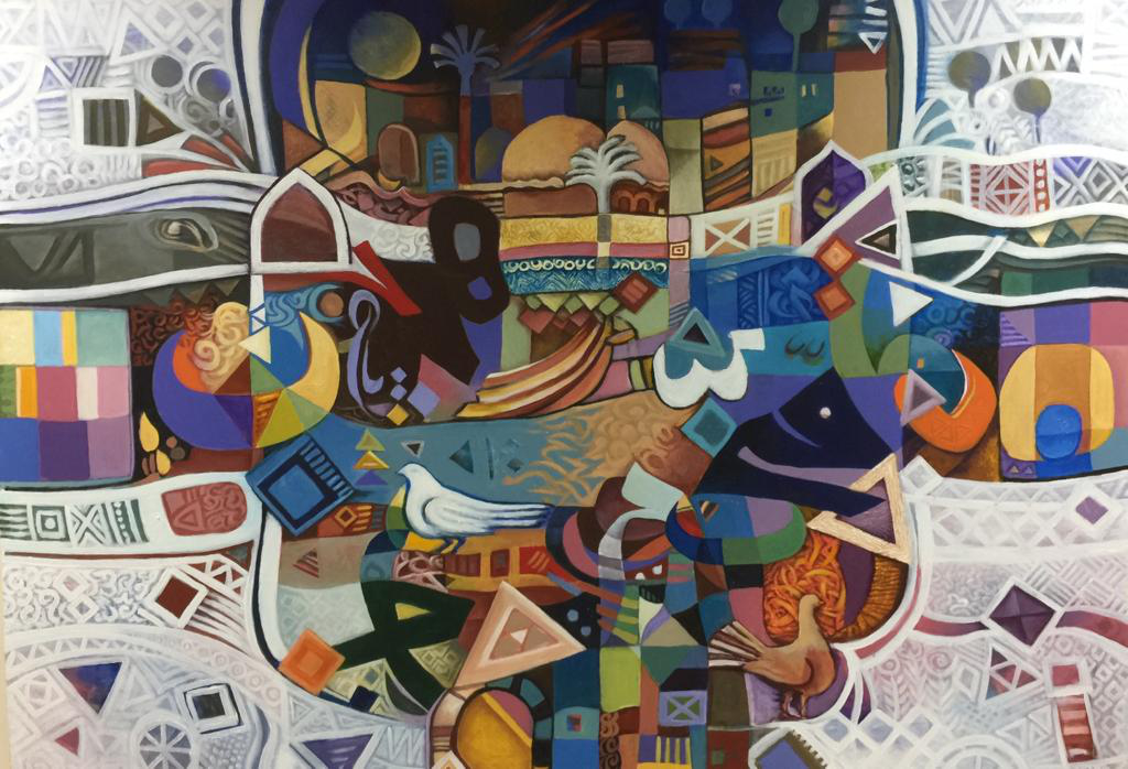 Saudi artist Ibrahim Bugis was born in Makkah in 1953; his paintings feature bold colors and include traditional cultural motifs and Arabic calligraphy in abstract forms. (Supplied)