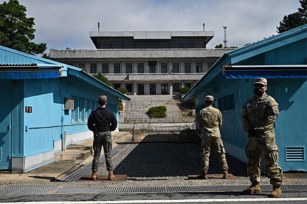 American soldier Travis King joined a Demilitarized Zone sightseeing trip and slipped over the border. Above, the military demarcation line separating North and South Korea at Panmunjom of the Demilitarized Zone. (AFP)
