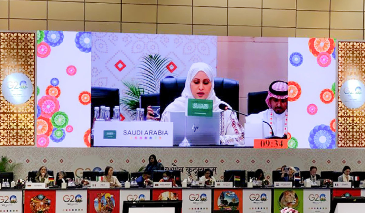 Dr. Maymouna Al-Khalil, secretary general of the Saudi Family Affairs Council, speaks at the Ministerial Conference on Women’s Empowerment. (Family Affairs Council)