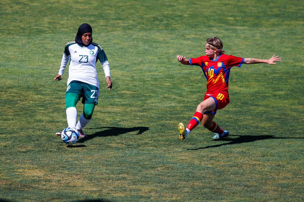 Action from Saudi Arabia women’s national team’s friendly against Andorra in June. (Twitter: @saff_wfd)
