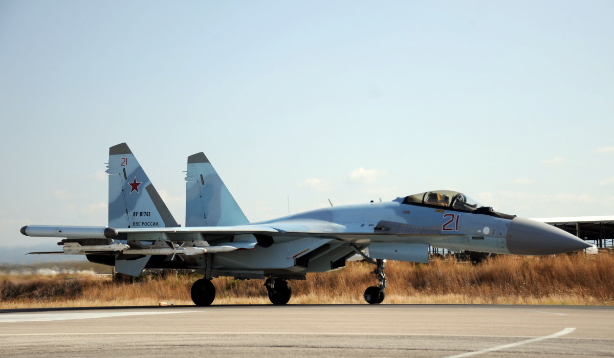 A Russian Sukhoi Su-35 fighter lands at the Russian military base of Hmeimim near Syria's Mediterranean coast on September 26, 2019. (AFP file photo)