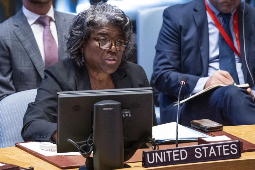 Linda Thomas-Greenfield, United States ambassador to the United Nations speaks during the UN Security Council meeting at United Nations headquarters. (AP/File)