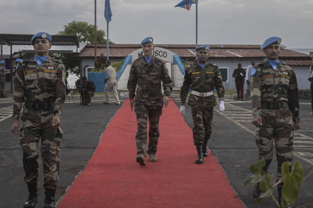 UN peacekeepers attend a ceremony in Goma, DR Congo, on March 11, 2023 in honor of colleagues killed in the line of duty since the mission began. (AFP/File)