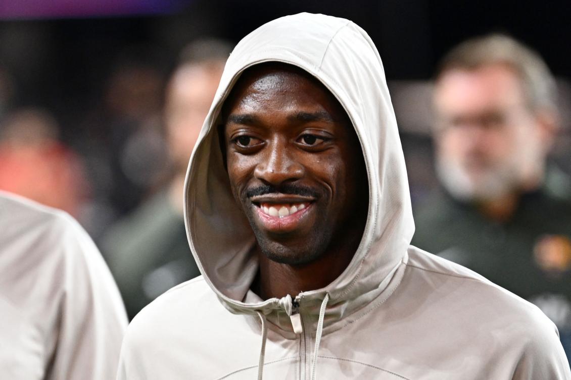 Barcelona's then French midfielder Ousmane Dembele looks on ahead of the pre-season friendly football match between AC Milan and FC Barcelona, at Allegiant Stadium in Las Vegas, Nevada. (File/AFP)