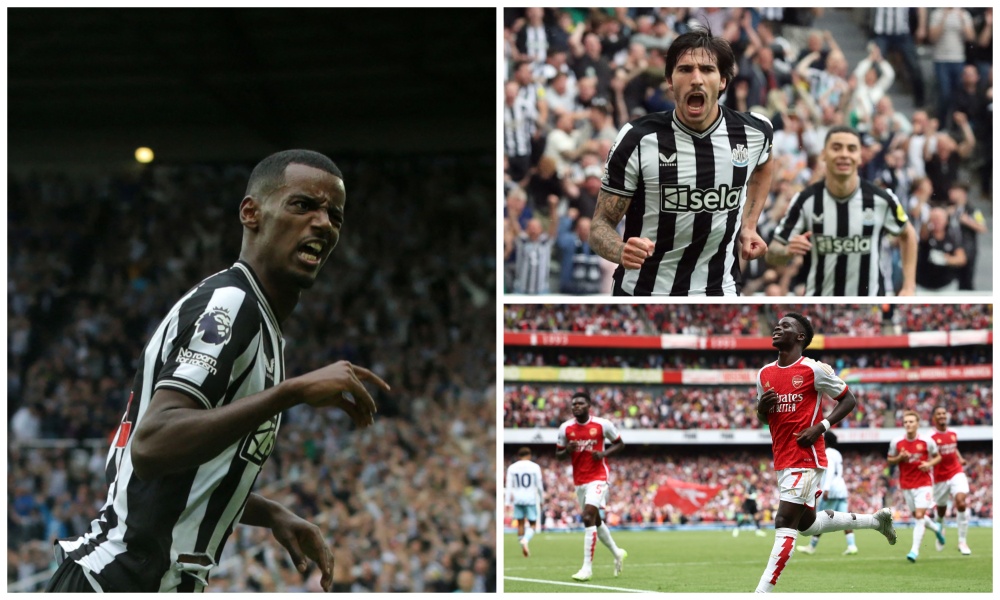 Arsenal began their Premier League title challenge by beating Nottingham Forest 2-1, while Isak and Tonali were on target as Newcastle romped to a 5-1 win over Villa in the Premier League openers. (AFP/Reuters)