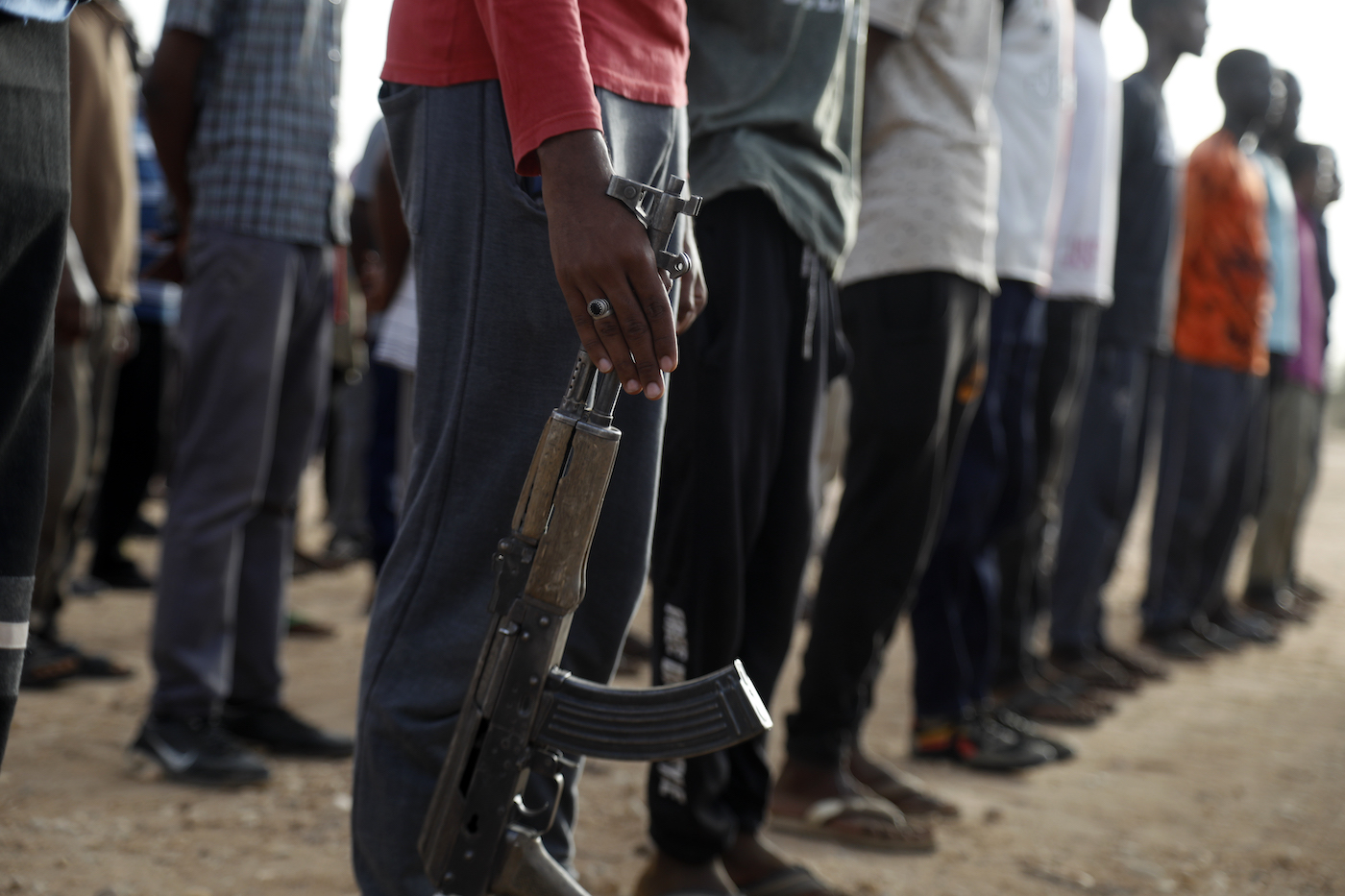 Civilians recruited by the Sudanese army take part in military training in the Kassinger area of Sudan’s Northern State. (AFP file photo)