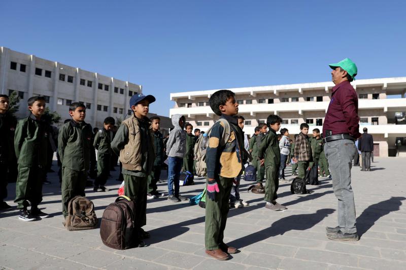 Students attending morning drills in Houthi-controlled Sana’a in Yemen. (Reuters/File Photo)