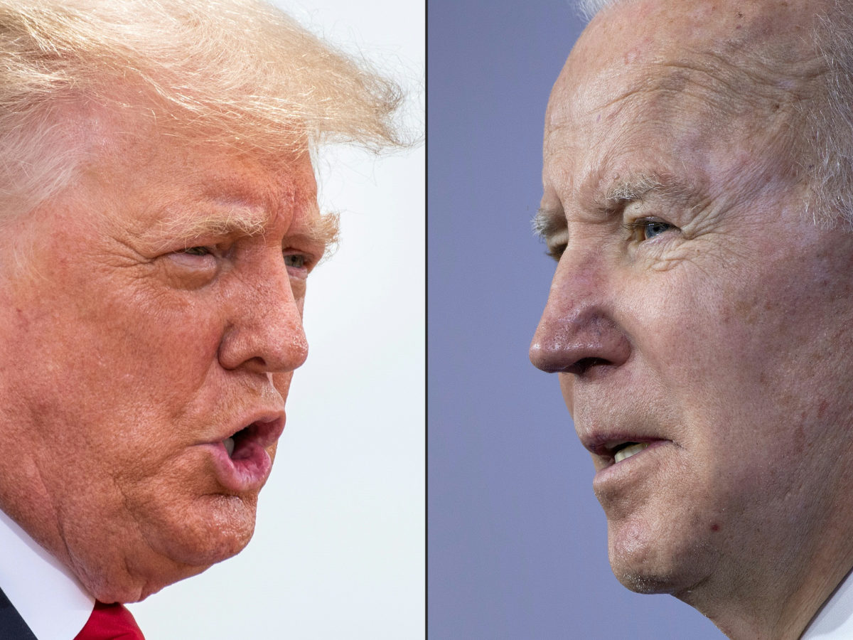 This combination of pictures created on February 16, 2022 shows Former US President Donald Trump during a visit to the border wall near Pharr, Texas on June 30, 2021 and US President Joe Biden during a visit to Germanna Community College in Culpeper, Virginia, on February 10, 2022. (AFP)