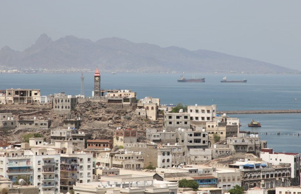Big Ben Aden rises prominently above Aden harbor, Aden, Yemen, Sept. 9, 2022. (Reuters)