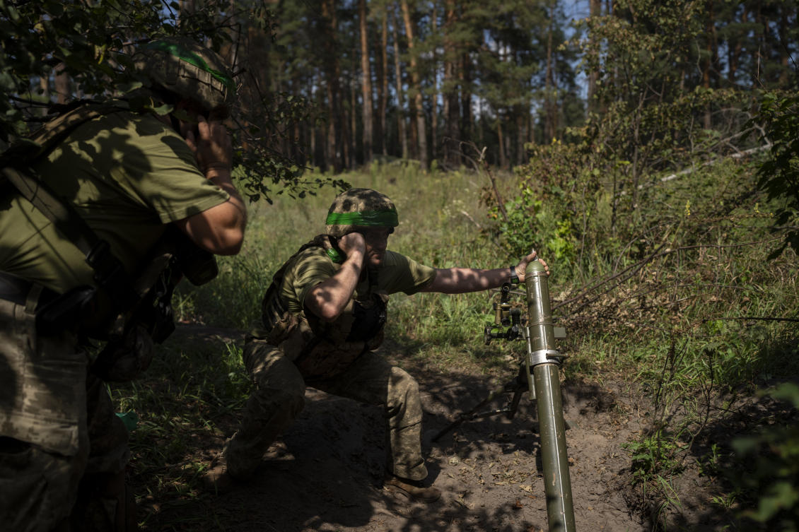 Ukrainian soldiers fire a mortar on the frontline on the outskirts of Kreminna, Ukraine, Wednesday, Aug. 16, 2023. (AP Filephoto)