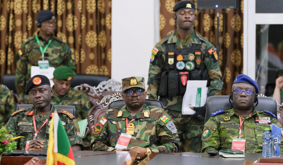 The ECOWAS Committee of Chiefs of Defense staff brief the press on plans to deploy its standby force to the Republic of Niger, in Accra, Ghana, August 18, 2023. (REUTERS)