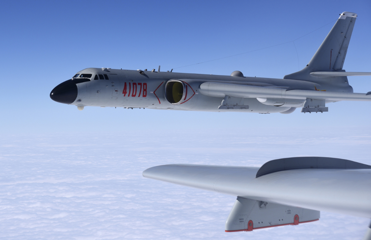 In this photo released by Xinhua News Agency, a Chinese military H-6K bomber is seen conducting training exercises, as the People's Liberation Army (PLA) air force conducted a combat air patrol in the South China Sea on Nov. 23, 2017. (AP)