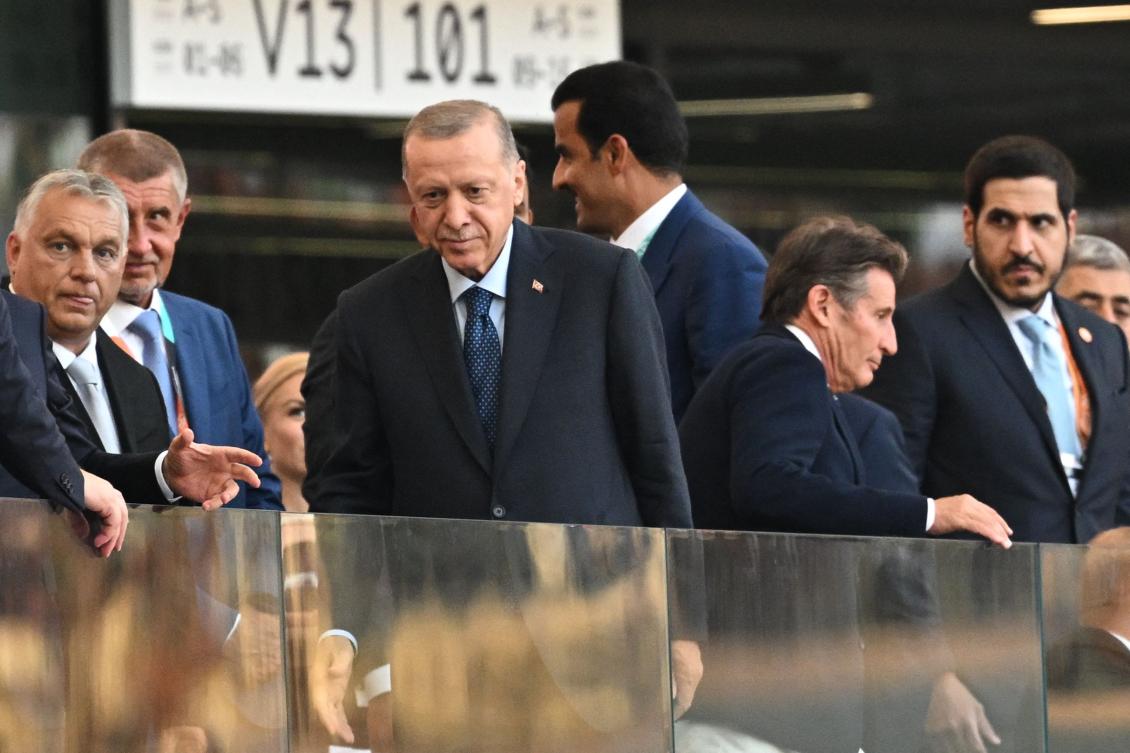 Hungary's Prime Minister Viktor Orban, Turkey's President Recep Tayyip Erdogan, Qatar's Emir Sheikh Tamim bin Hamad al-Thani and other guests attend the World Athletics Championships in Budapest. (File/AFP)