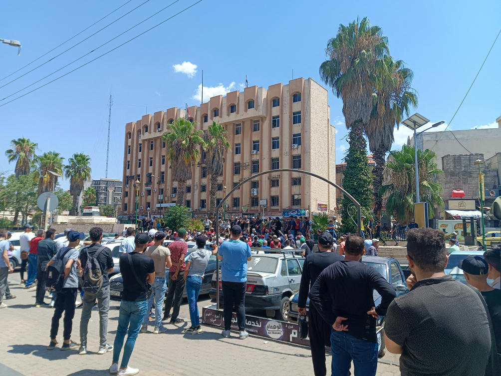 Demonstrators protest against the Syrian government decision on increasing the prices of fuels in Sweida, Syria. (File/Reuters)