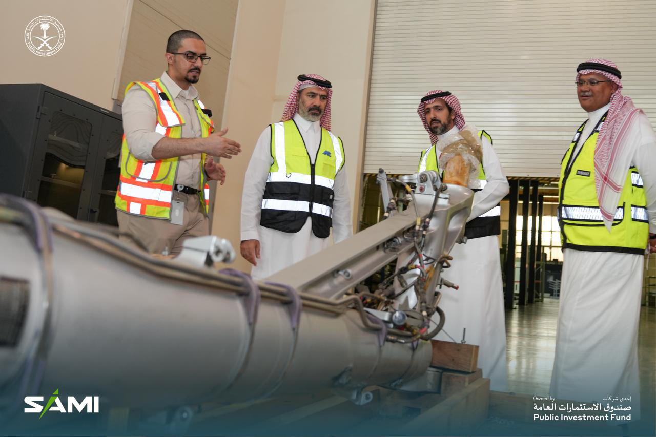The CEO of Saudi Arabia Military Industries, Walid Abukhaled, inspects the progress of business at one of the SAMI sector of aviation and space systems in Jeddah. (SAMI photo)