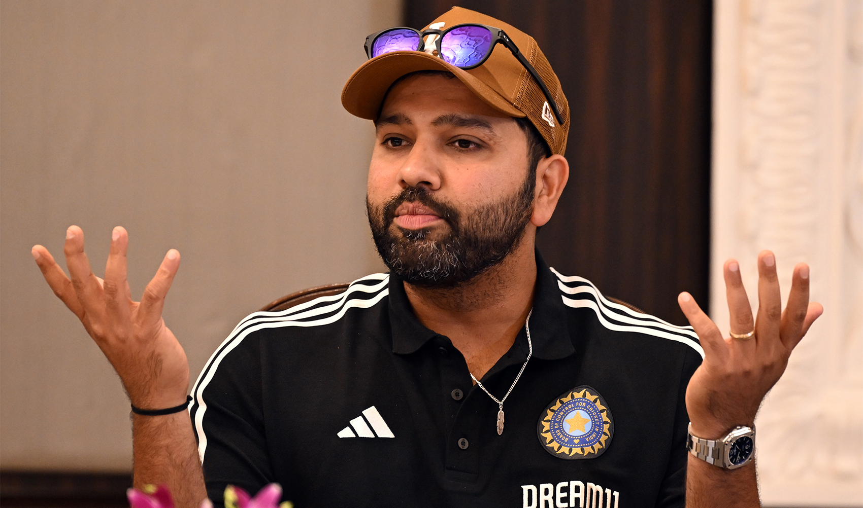 India’s cricket player Rohit Sharma speaks during a press conference in New Delhi, India, on August 21, 2023. (Photo courtesy: AFP)