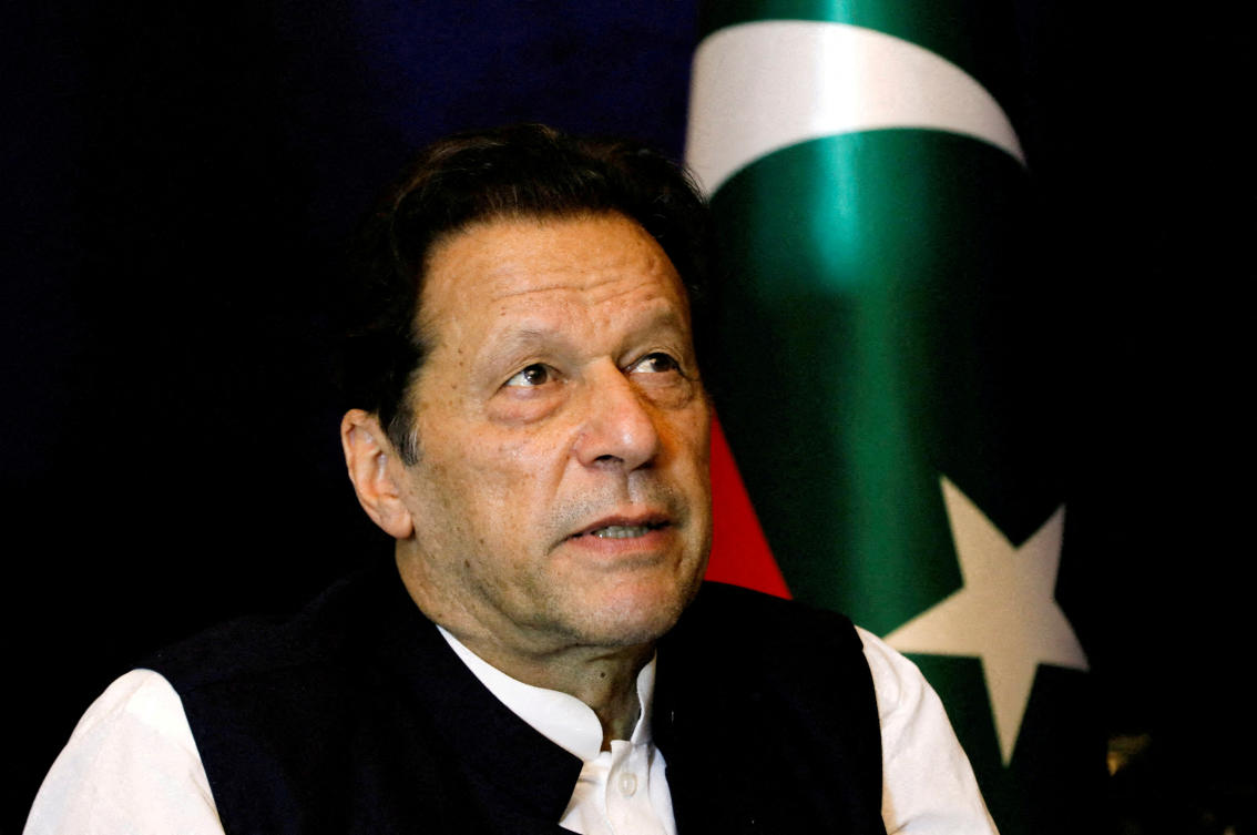 Former Pakistani Prime Minister Imran Khan pauses as he speaks with Reuters during an interview, in Lahore, Pakistan March 17, 2023. (Reuters)