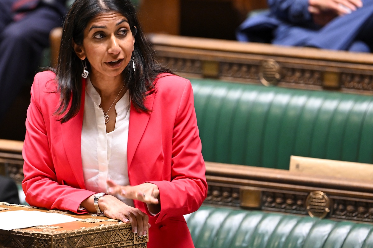UK Home Secretary Suella Braverman speaking to members of Parliament. (File/AFP)