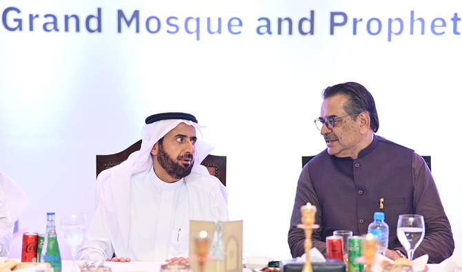 Pakistani Caretaker Minister of Religious Affairs Aneeq Ahmed (R) with Saudi Minister of Hajj and Umrah Dr. Tawfiq Al-Rabiah at a dinner in Islamabad, Pakistan, on August 20, 2023. (@KSAembassyPK)