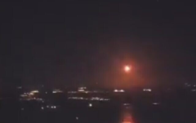 Still from a video purportedly showing an explosion over Damascus, Syria, on August 7, 2023. (Screenshot/Twitter/File Photo)