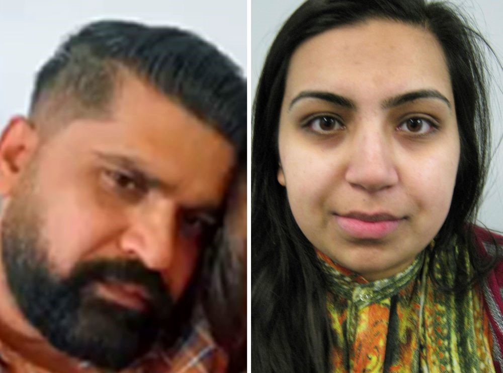 A photo combination issued by Surrey Police on Friday, Aug. 18, 2023 showing Urfan Sharif, left and Beinash Batool. (Surrey Police via AP)