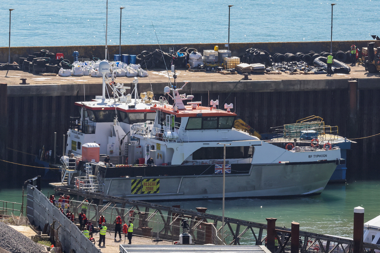 Migrants, who were rescued in the Channel, arrive at the Port of Dover, Dover, Britain, August 23, 2023. (Reuters)